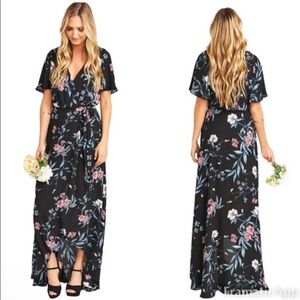 Show Me Your MuMu Sophia Wrap Dress Size Large Black Floral